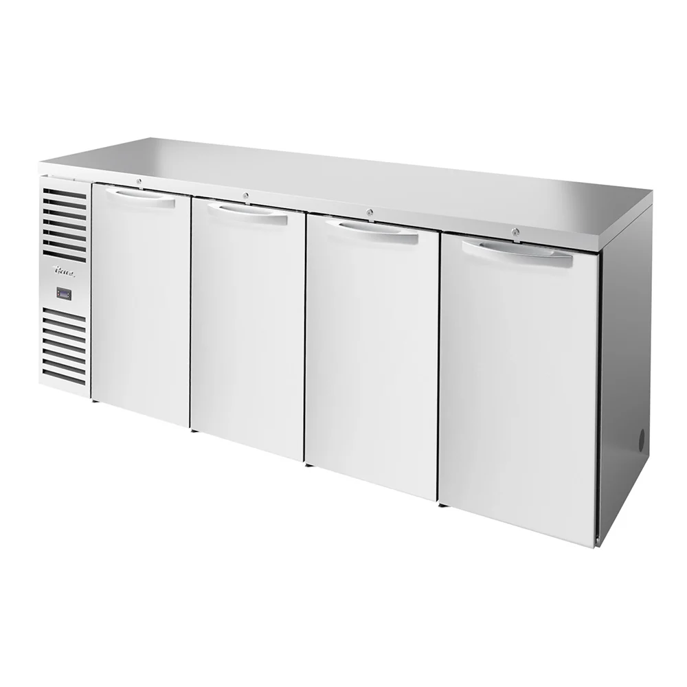 True TBR108-RISZ1-L-S-SSSS-1 108" Bar Refrigerator - 4 Swinging Solid Doors, Stainless, 115v