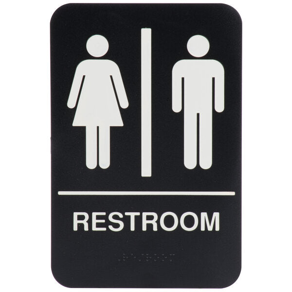 Thunder Group 2084050 Black and White Unisex Restroom Sign with Braille 9" x 6"