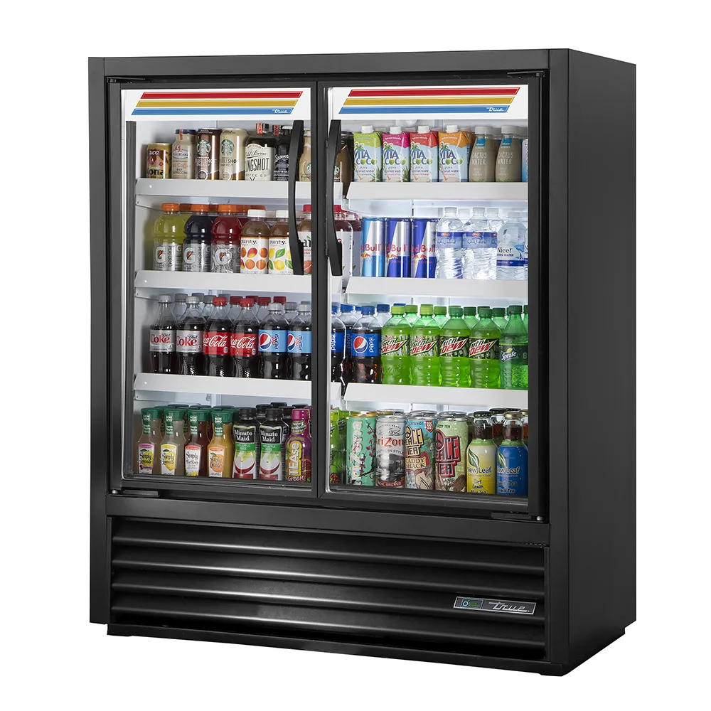 True TVM-48SL-54-HC~VM01 47 1/8" TVM Series Two Section Glass Door Merchandiser - (2) Left/Right Hinge Doors, Black, 115v