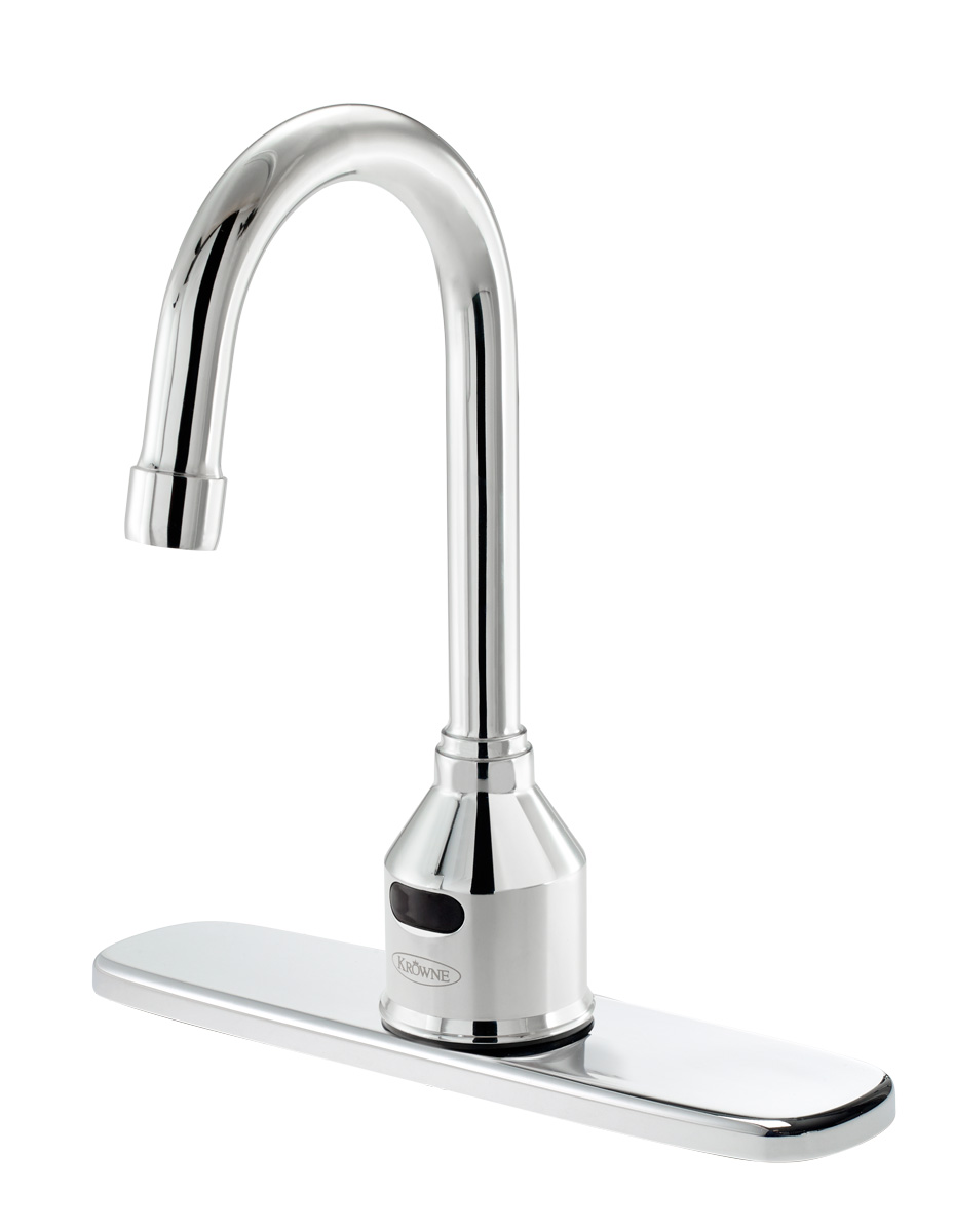 Krowne 16-649P8 Deck Mount Electronic Faucet - 8" Centers, Gooseneck Spout, Battery Operated