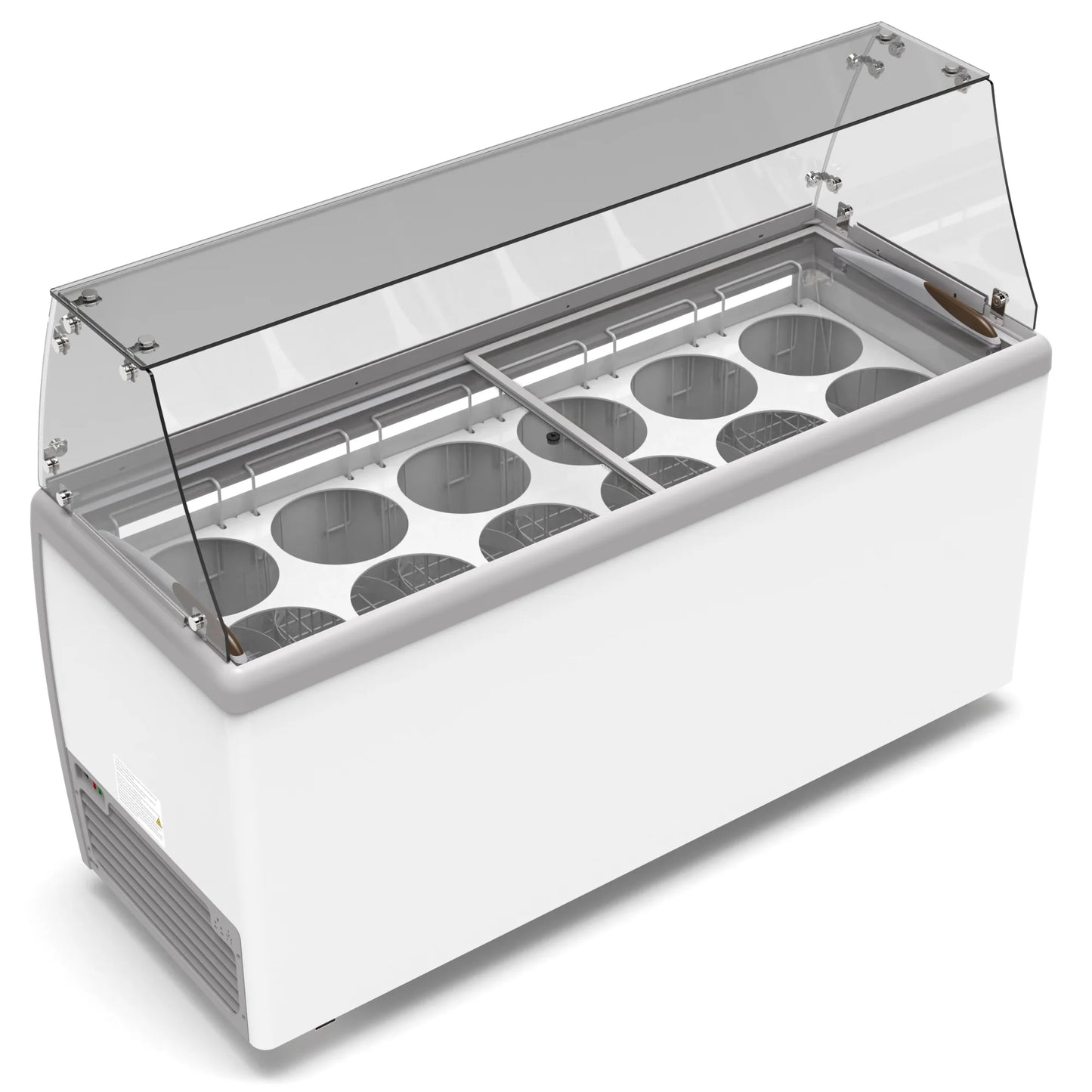 Koolmore KM-ICD-71SD-FG 70 In. Commercial 12 Tub Ice Cream Dipping Cabinet Display Freezer With Sliding Glass Door And Sneeze Guard- 20 Cu Ft.