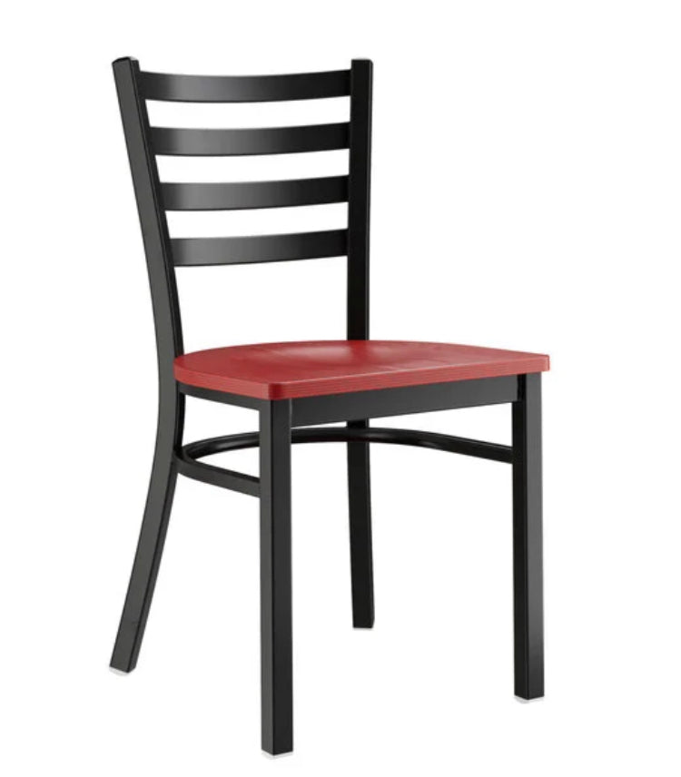 Metal Chair BKMAW-01 Black Metal frame with Mahogany Wood Seat Ladder Back Detached Seat