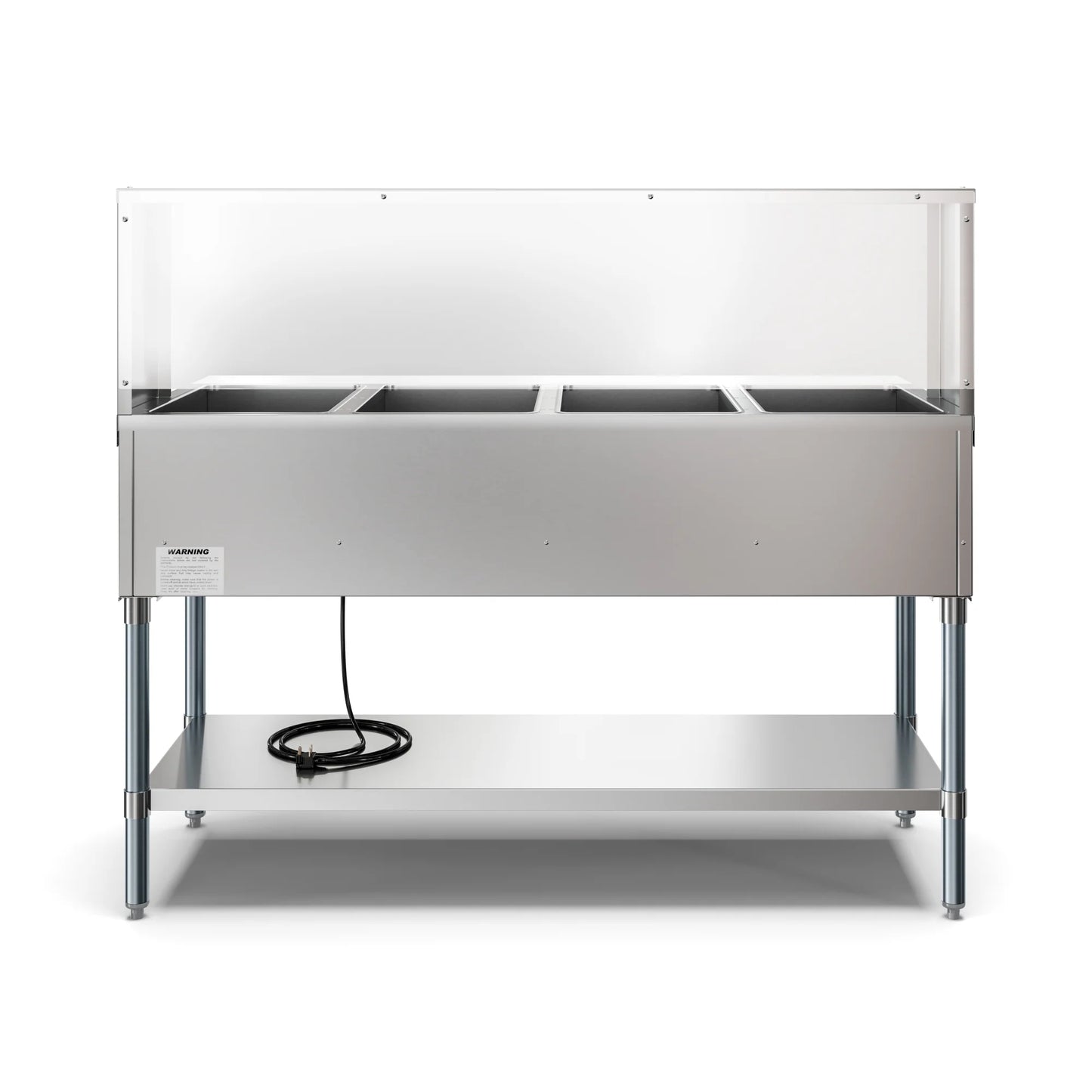 Koolmore KM-OWS-4SG 4-Pan Open Well Electric Steam Table With Undershelf And Sneeze-Guard, 120V