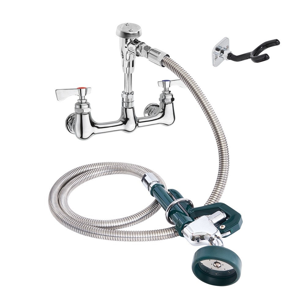 Krowne 19-108L 8"H Wall Mount Pre Rinse Faucet - 1 3/5 GPM, Base with Nozzle
