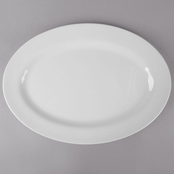 Thunder Group 2014TW Imperial 14" x 10" White Oval Mid Rim Melamine Platter - 12/Pack