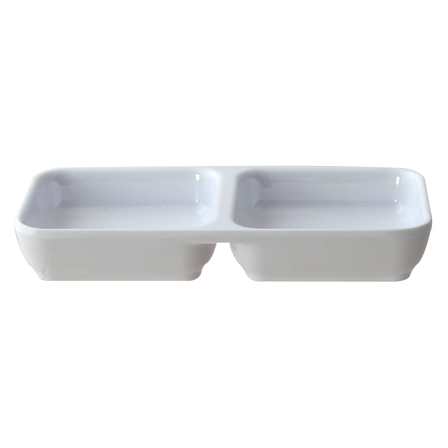 Thunder Group 19002WT Classic White 4 oz. Rectangular Melamine Two Compartment Sauce Dish - 12/Case