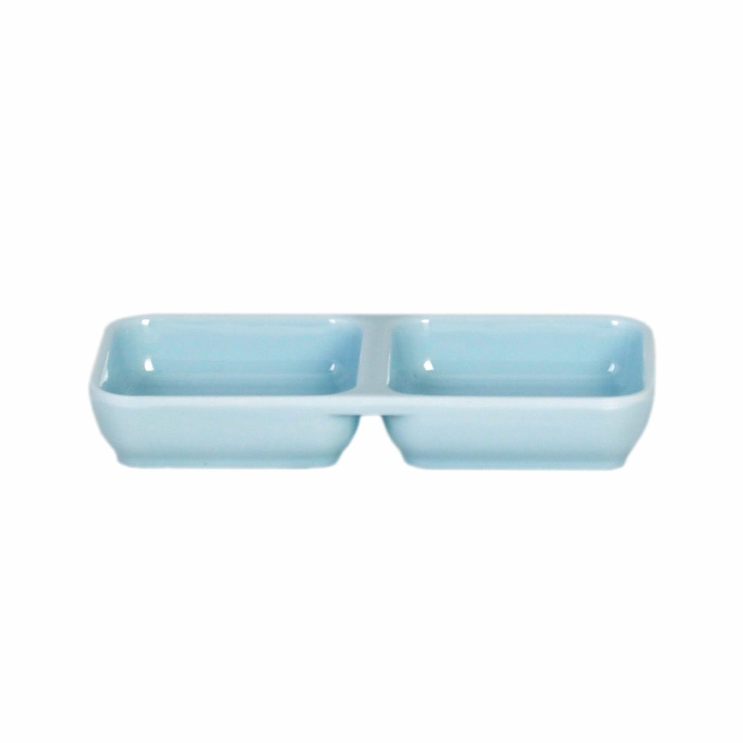Thunder Group 1902 Blue Jade 4 oz. Rectangular Melamine Two Compartment Sauce Dish - 12/Case