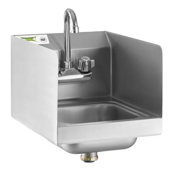 Regency 12" x 16" Commercial Wall Mounted Hand Sink with Gooseneck Faucet and Side Splash NSF