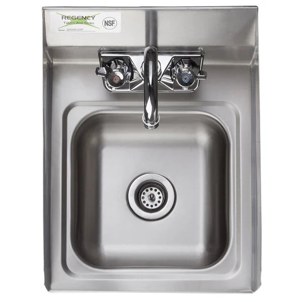 Regency 12" x 16" Commercial Wall Mounted Hand Sink with Gooseneck Faucet and Side Splash NSF