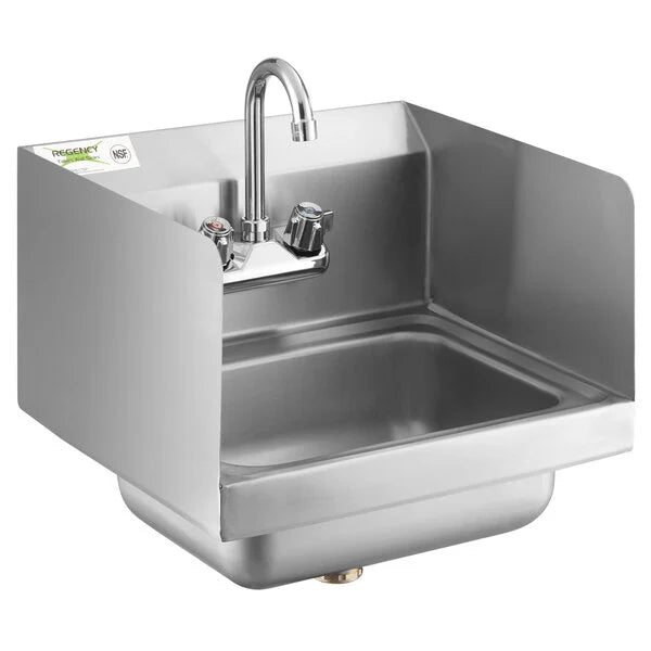 Regency 17" x 15" Commercial Wall Mounted Hand Sink with Gooseneck Faucet and Side Splash NSF