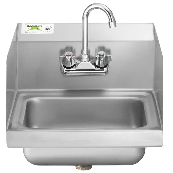 Regency 17" x 15" Commercial Wall Mounted Hand Sink with Gooseneck Faucet and Side Splash NSF