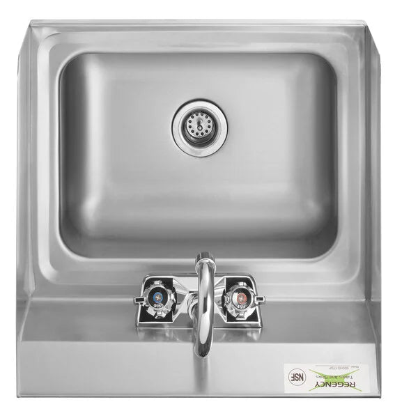 Regency 17" x 15" Commercial Wall Mounted Hand Sink with Gooseneck Faucet and Side Splash NSF