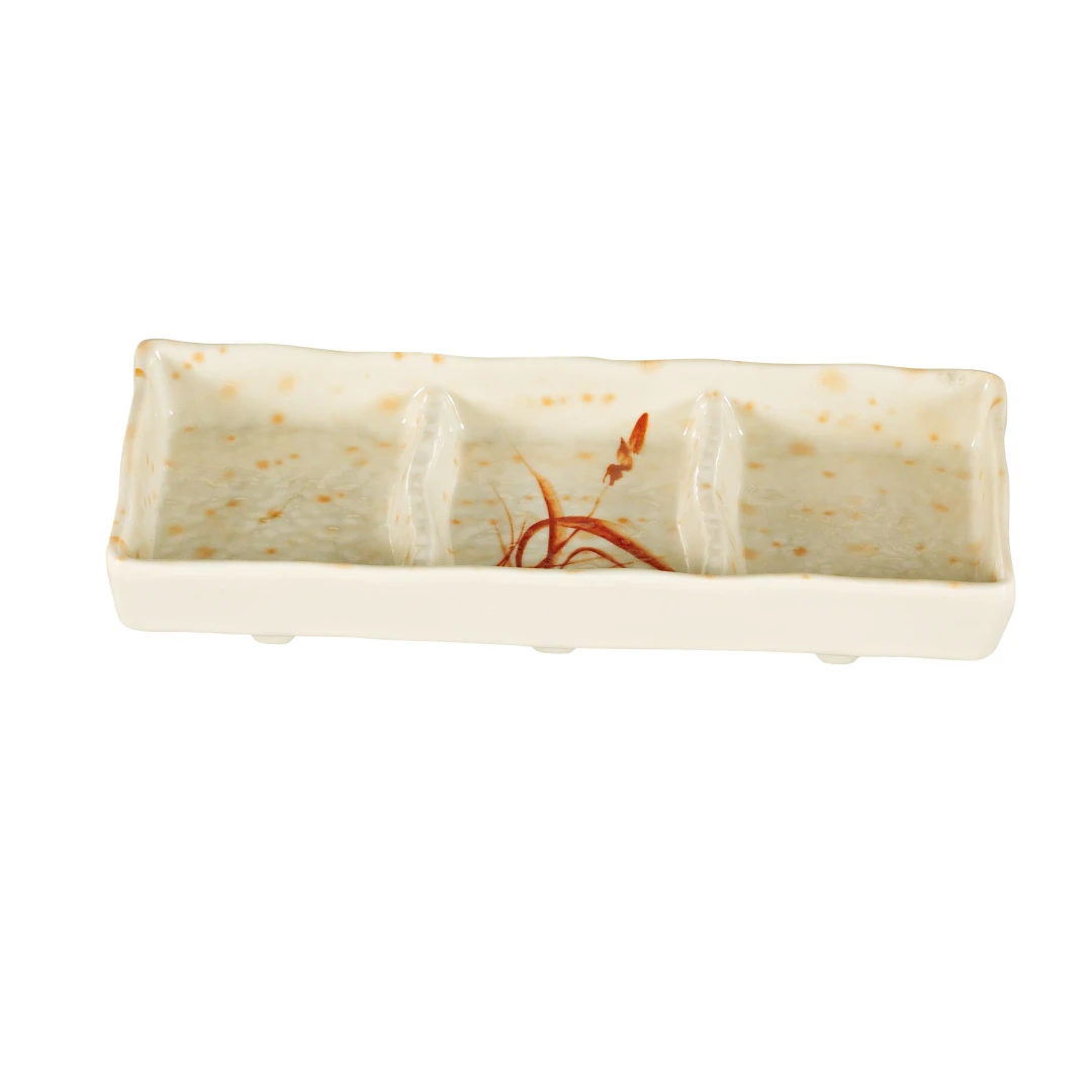 Yanco OR-4030 Orchis Divided Sauce Dish 2-1/2 Oz. Each 7-1/2"L X 3"W
