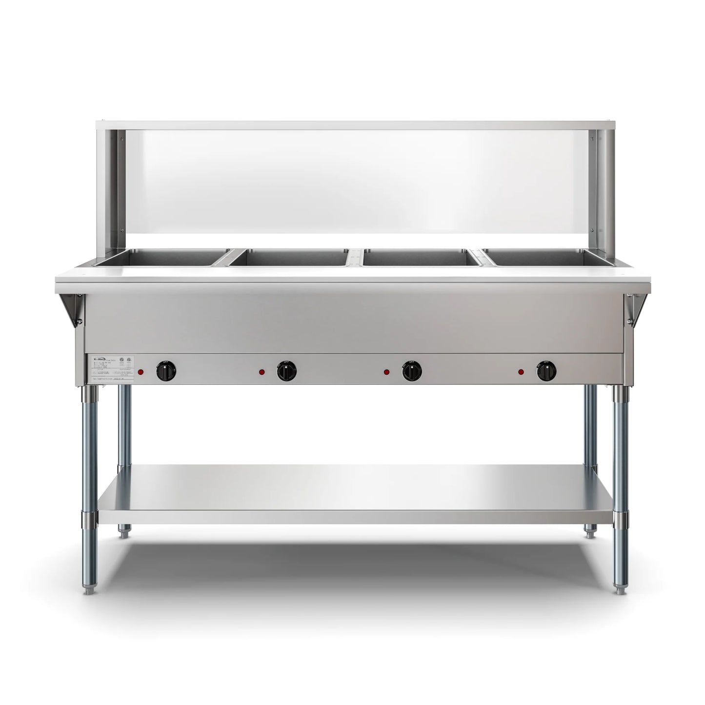 Koolmore KM-OWS-4SG 4-Pan Open Well Electric Steam Table With Undershelf And Sneeze-Guard, 120V