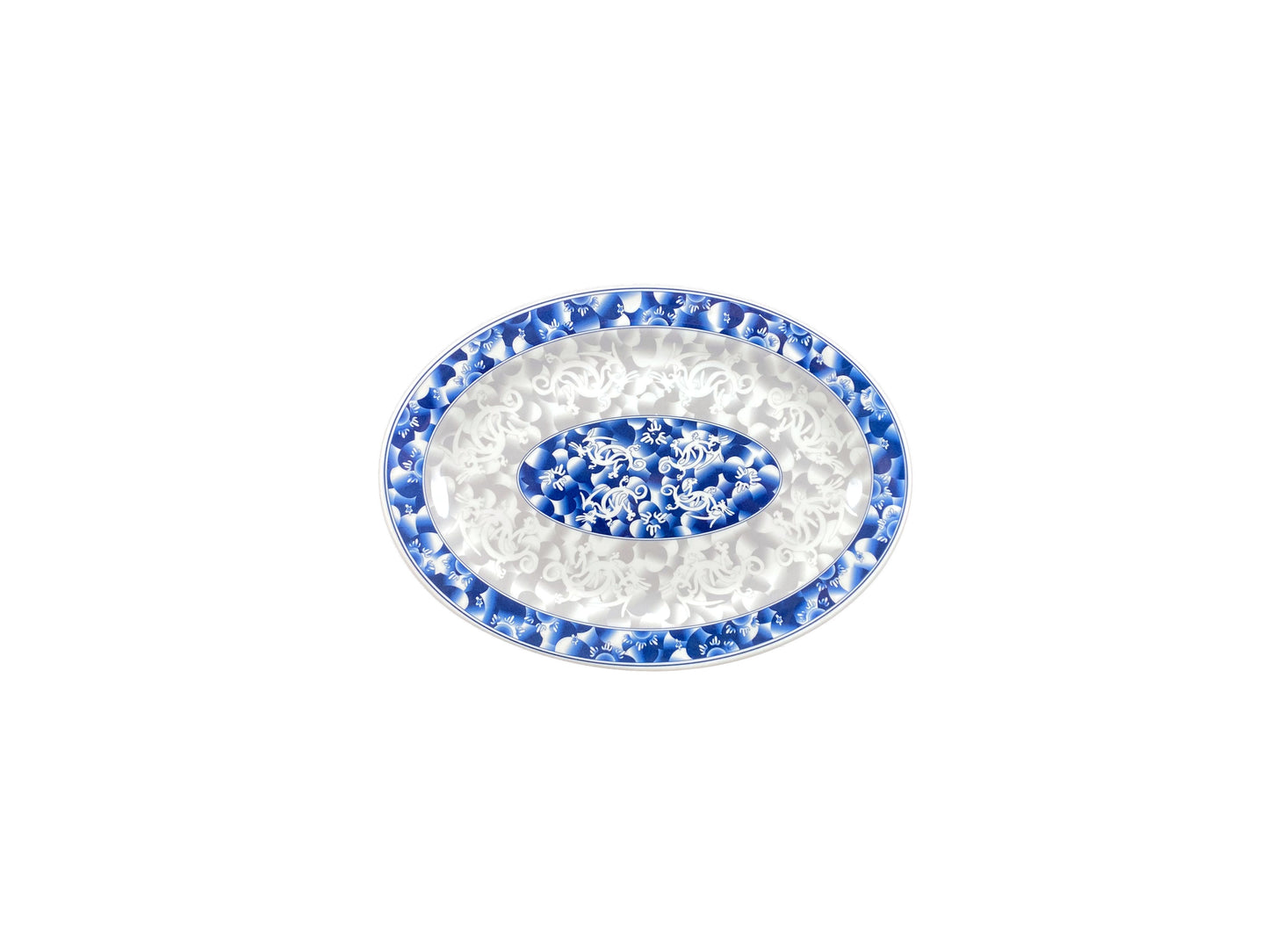 Thunder Group 2009DL Blue Dragon 9" x 6 5/8" Oval Melamine Platter - 12/Pack