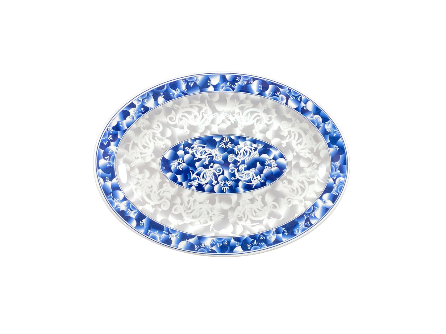 Thunder Group 2016DL Blue Dragon 16" x 11 5/8" Oval Melamine Platter - 12/Pack