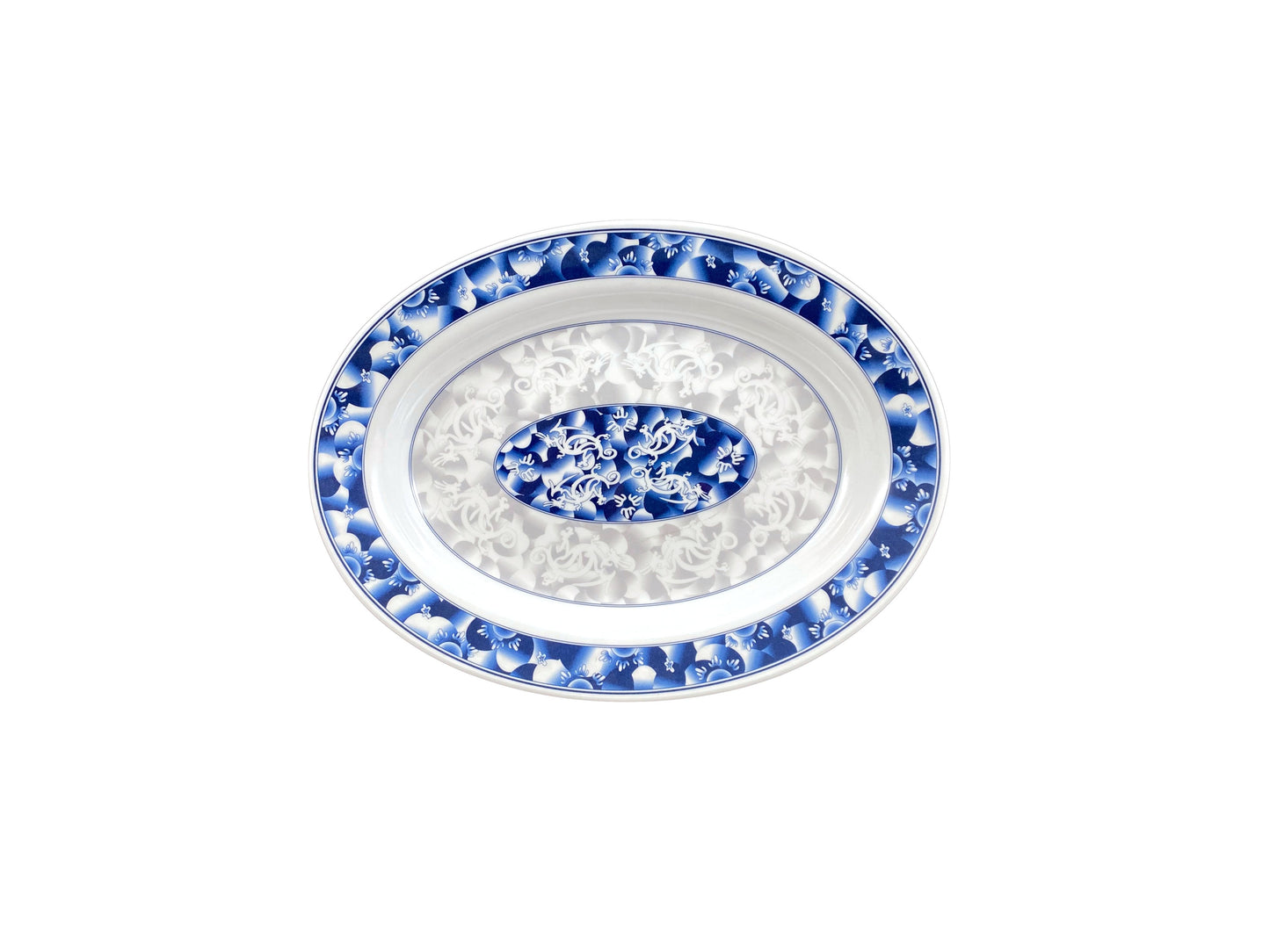 Thunder Group 2112DL Blue Dragon 12" x 9" Oval Melamine Deep Platter - 12/Pack
