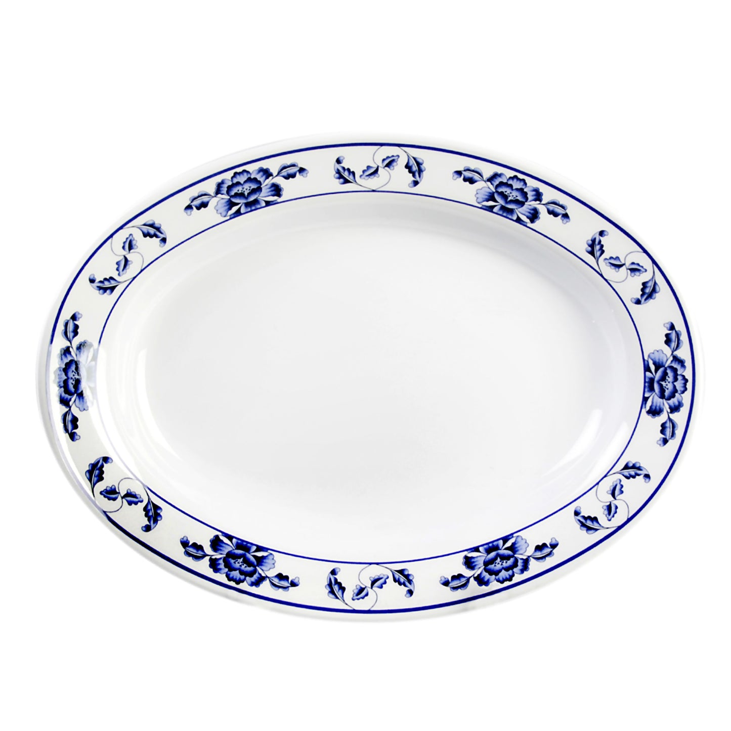Thunder Group 2112TB 12" x 9" Oval Lotus Platter - Melamine, White/Blue