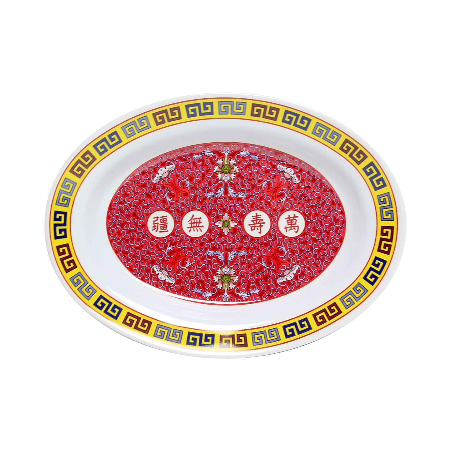 Thunder Group 2112TR 12" x 9" Oval Longevity Platter - Melamine, Red/White