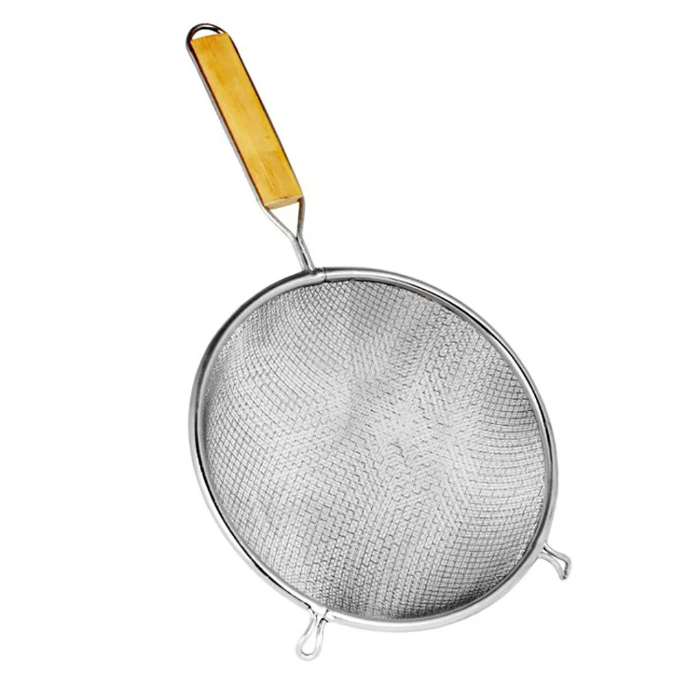 Thunder Group SLSTN5208 8" Strainer w/ Double Fine Mesh & Wooden Handle, Stainless Steel