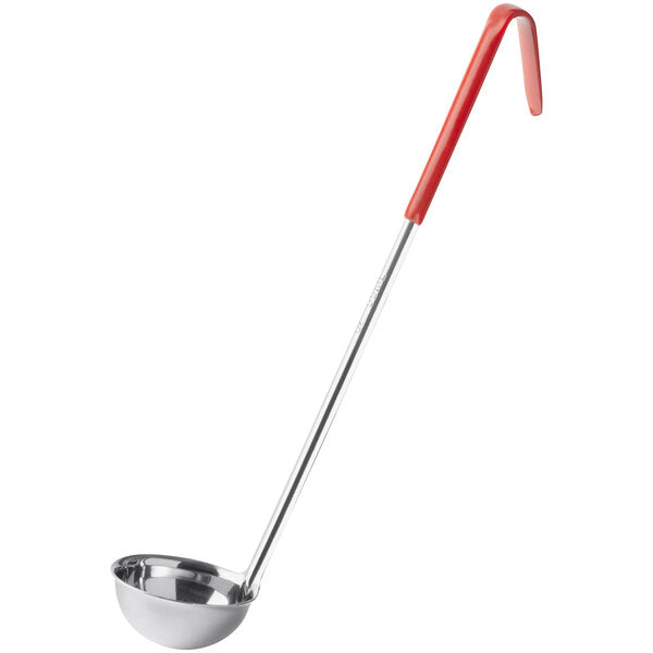 Choice 407CHL2 2 oz. One-Piece Stainless Steel Ladle with Red Coated Handle