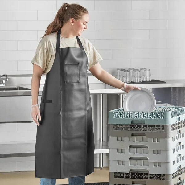 Choice 176APVBK38LA Black 38 Mil Heavy Weight Vinyl Adjustable Dishwasher Apron with Pocket - 40" x 26"
