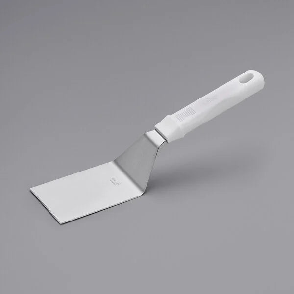 Choice 407TRNRSW43 4" x 3" Beveled Square Edge Turner with White Polypropylene Handle