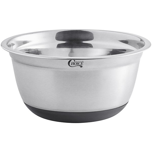 Choice 4 Qt. Mixing Bowl 9-1/2" Top Dia x 5-1/8"H Stainless Steel with Silicone Bottom