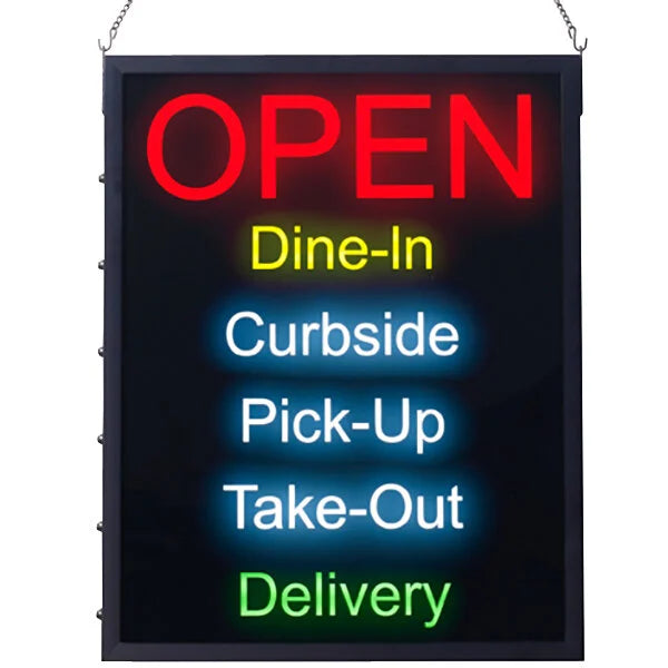 Winco LED-20 19" x 24" LED Rectangular Open Sign with Various Message Options
