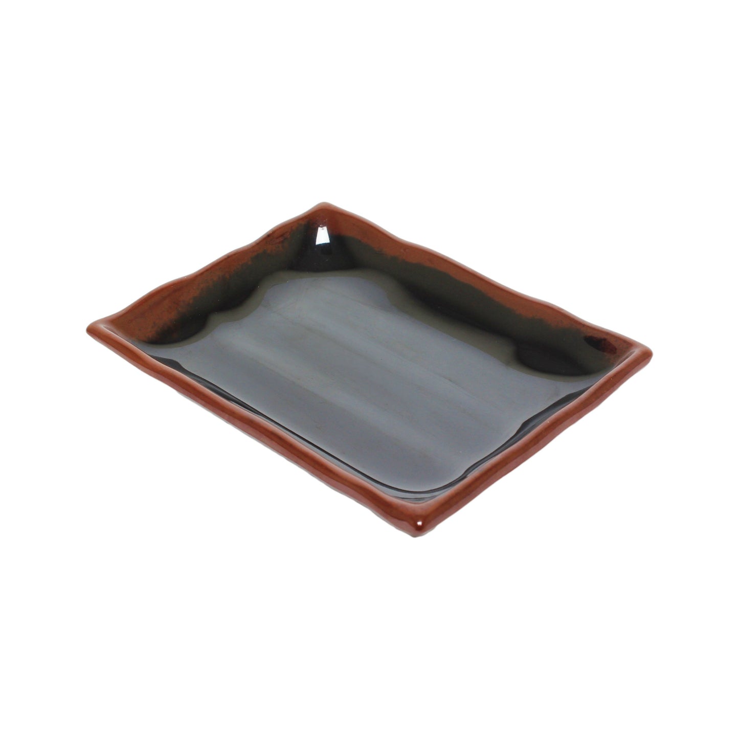 Thunder Group 2408TM Tenmoku Black 12 oz. Rectangular Melamine Wave Plate - 12/Pack
