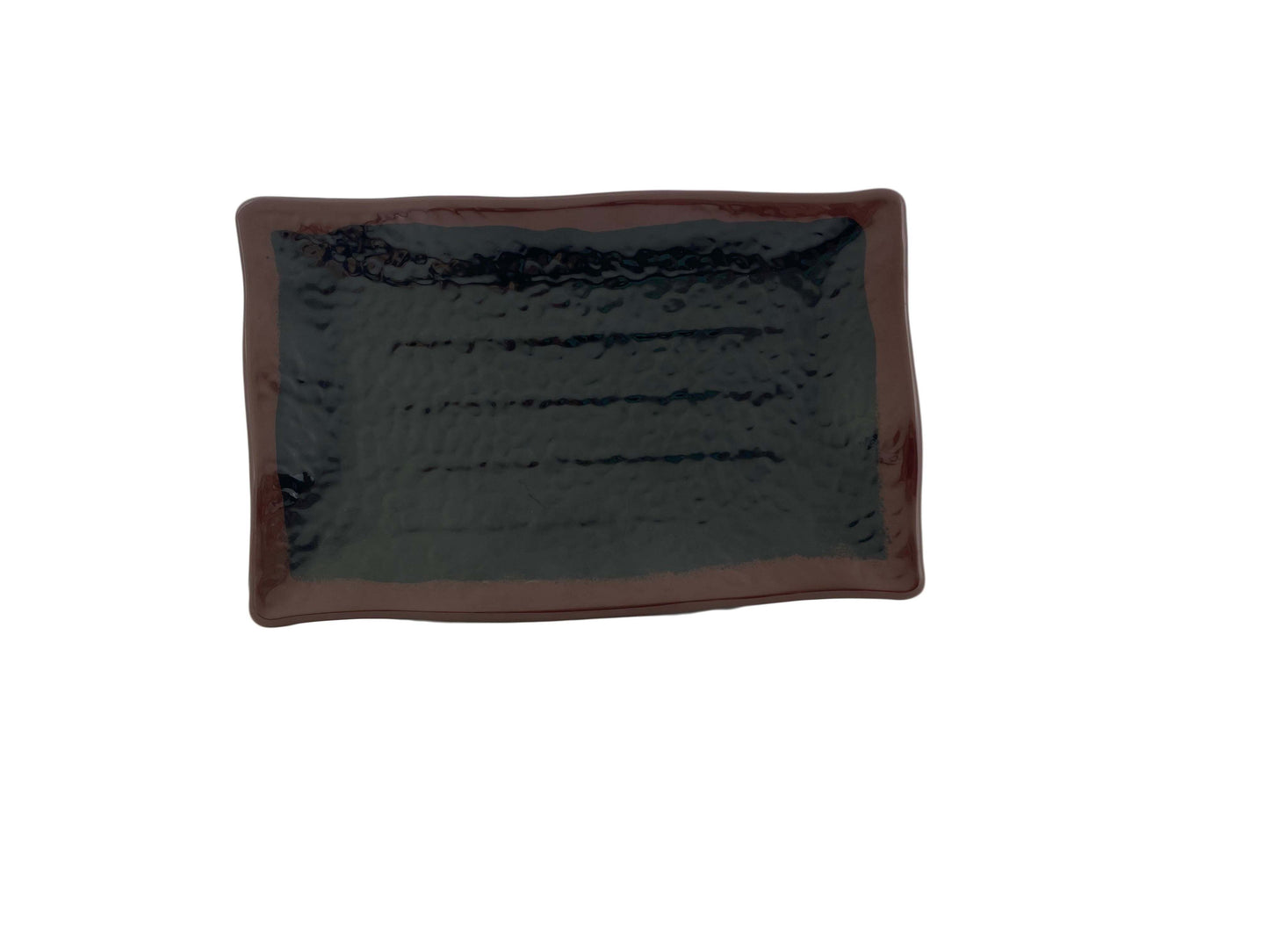 Thunder Group 2412TM Tenmoku Black 11 1/4" x 7 1/4" Rectangular Melamine Wave Plate - 12/Pack