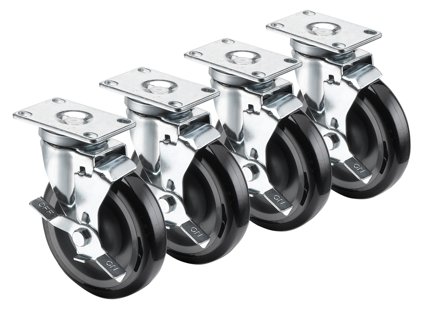 Krowne 28-113S 4 Piece Universal Plate Caster Set w/ 5" Wheel, 2 3/8 x 3 5/8"