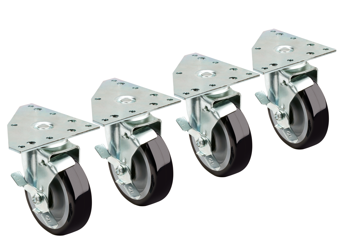 Krowne 28-116S 4 Piece Universal Plate Caster Set w/ 3" Wheels, 3 1/2" x 3 1/2"