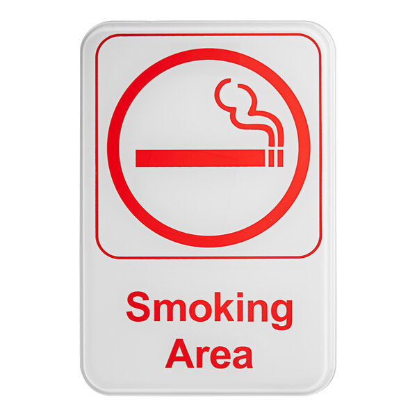 Thunder Group 2085646 Smoking Area Sign - Red and White, 9" x 6"