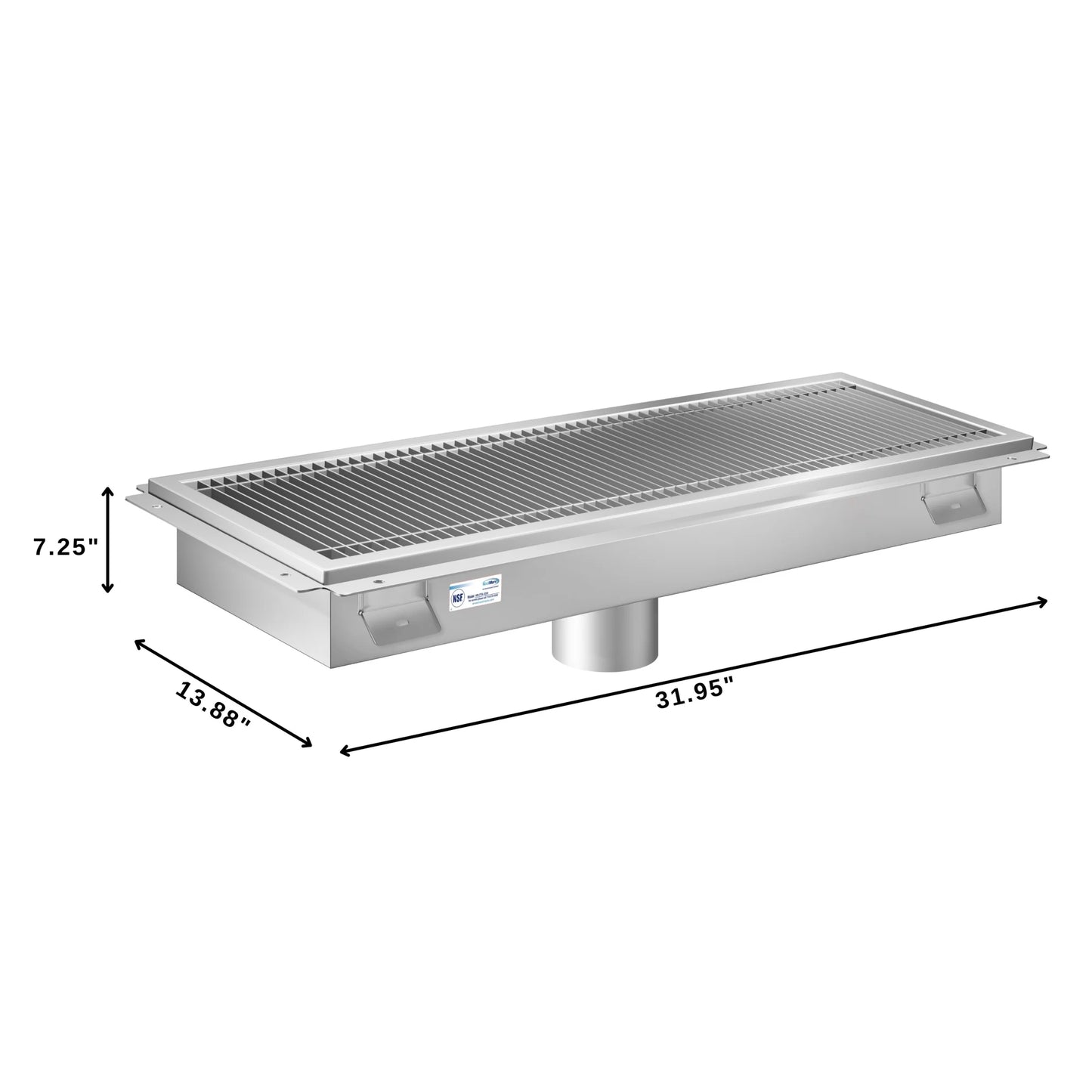 Koolmore KM-FTG-1230 12" x 30" 14-Gauge Stainless Steel Floor Trough with Grate Removable Drain Basket NSF
