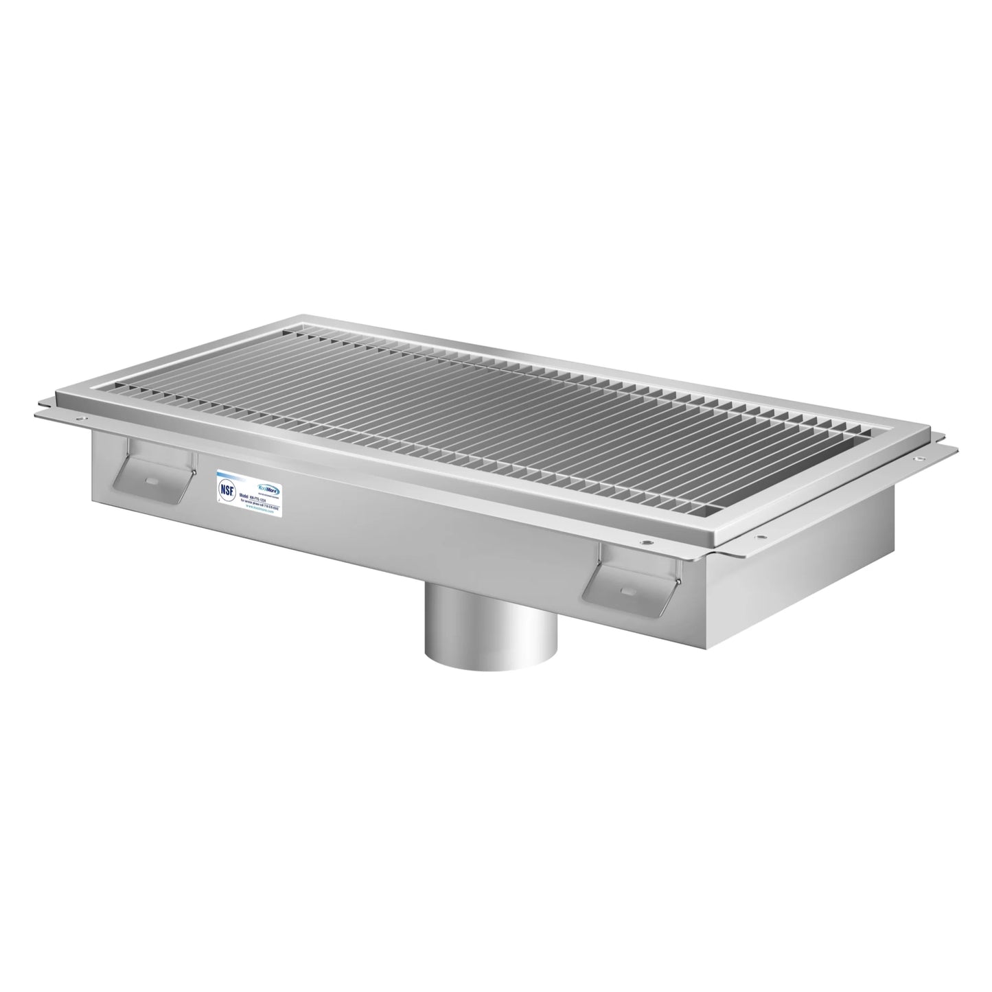 Koolmore KM-FTG-1224 12" x 24" 14-Gauge Stainless Steel Floor Trough with Grate Removable Drain Basket NSF