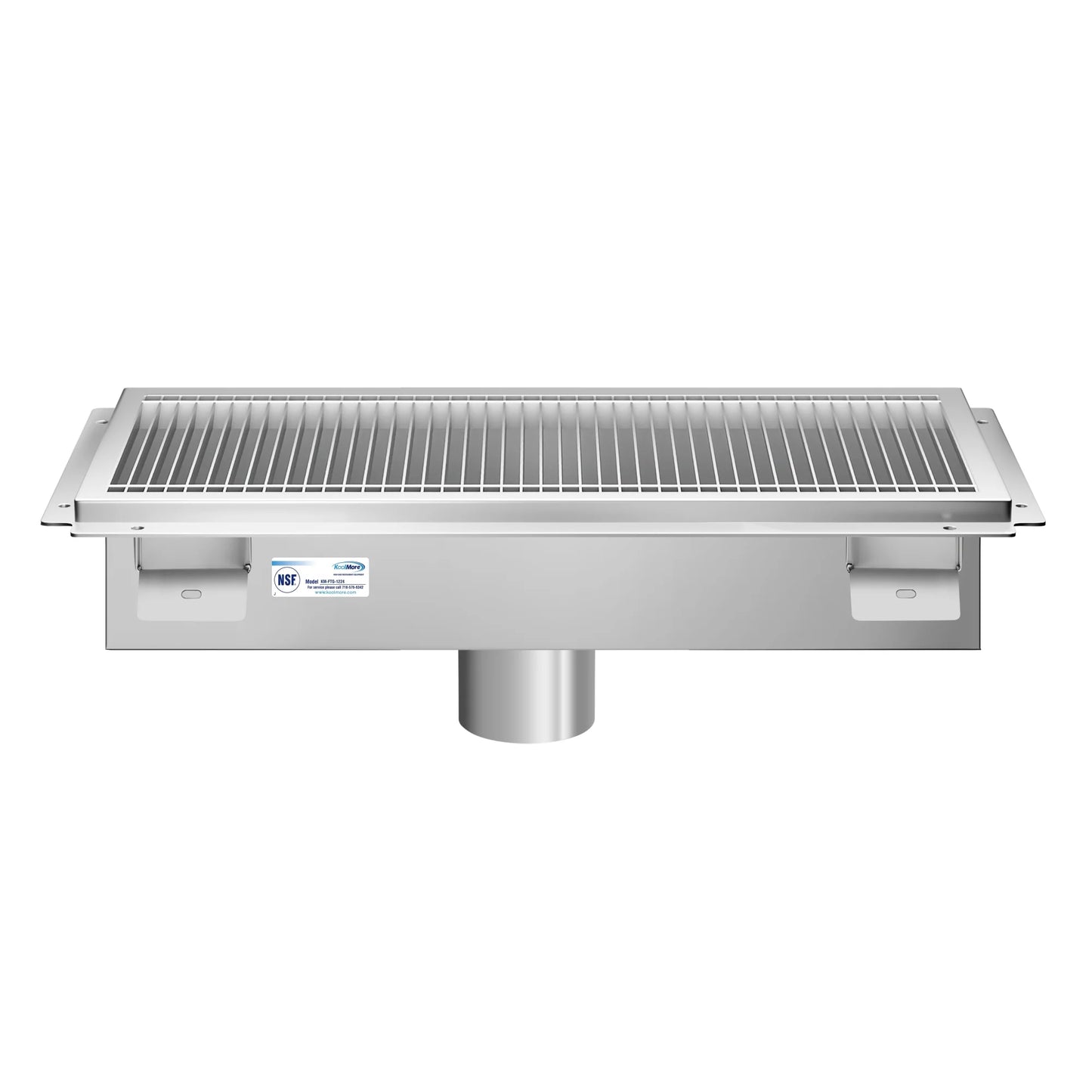 Koolmore KM-FTG-1224 12" x 24" 14-Gauge Stainless Steel Floor Trough with Grate Removable Drain Basket NSF