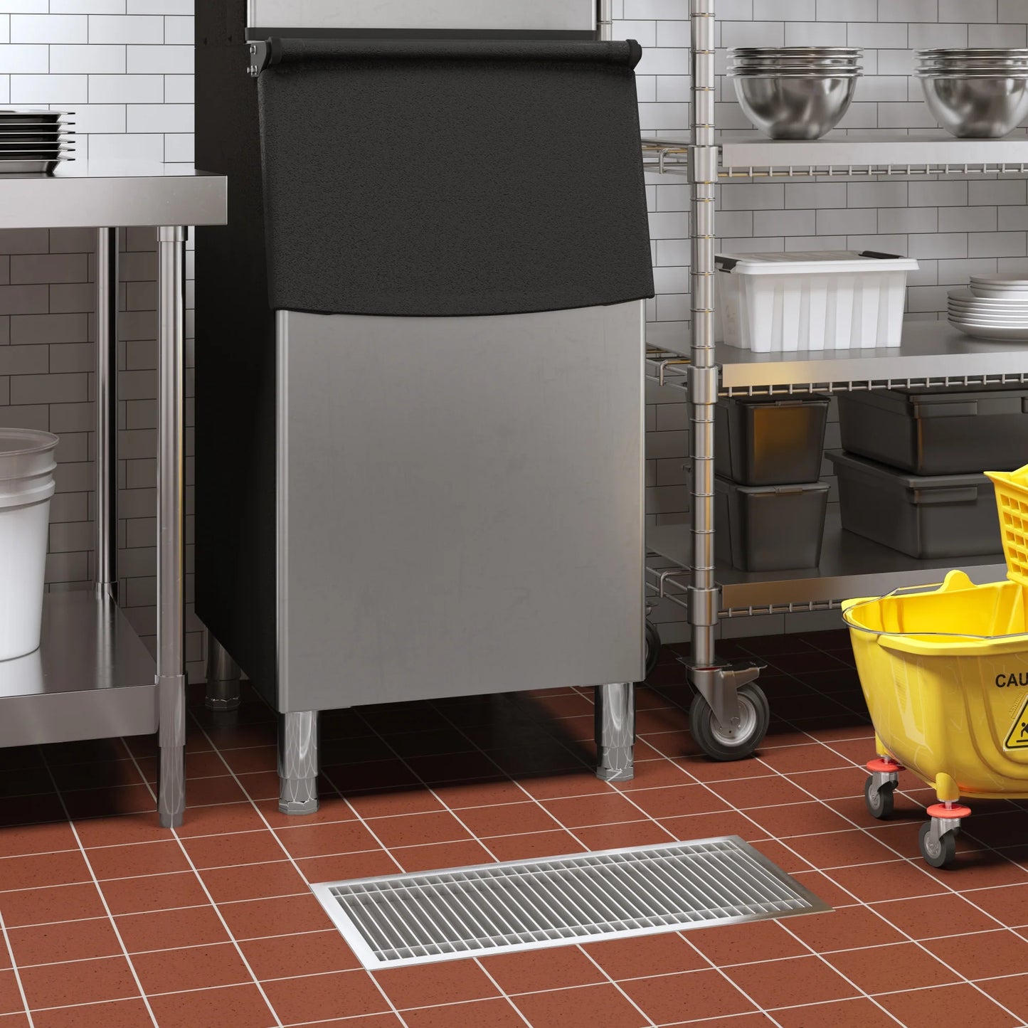 Koolmore KM-FTG-1224 12" x 24" 14-Gauge Stainless Steel Floor Trough with Grate Removable Drain Basket NSF