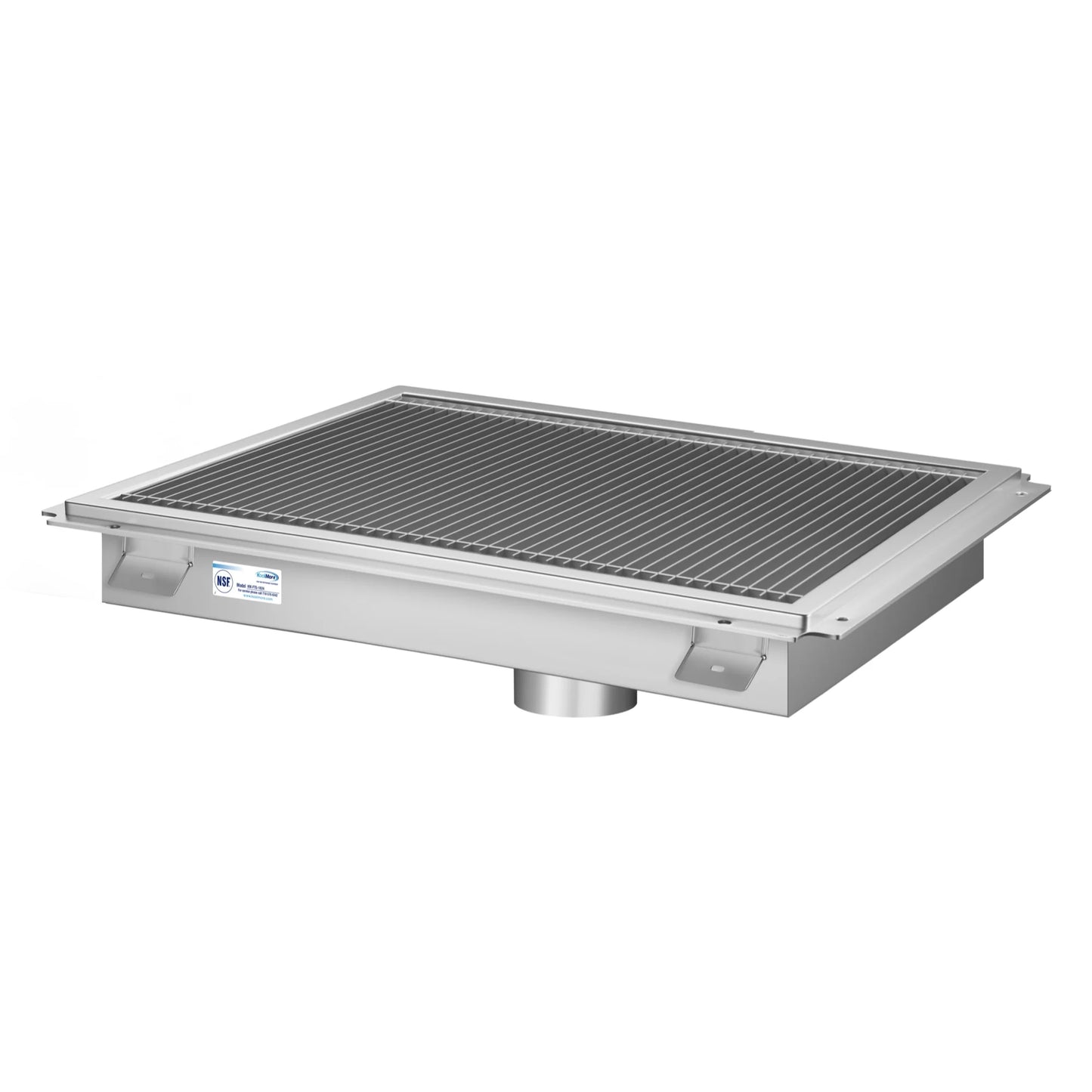 Koolmore KM-FTG-1824 18" x 24" 14-Gauge Stainless Steel Floor Trough with Grate Removable Drain Basket NSF