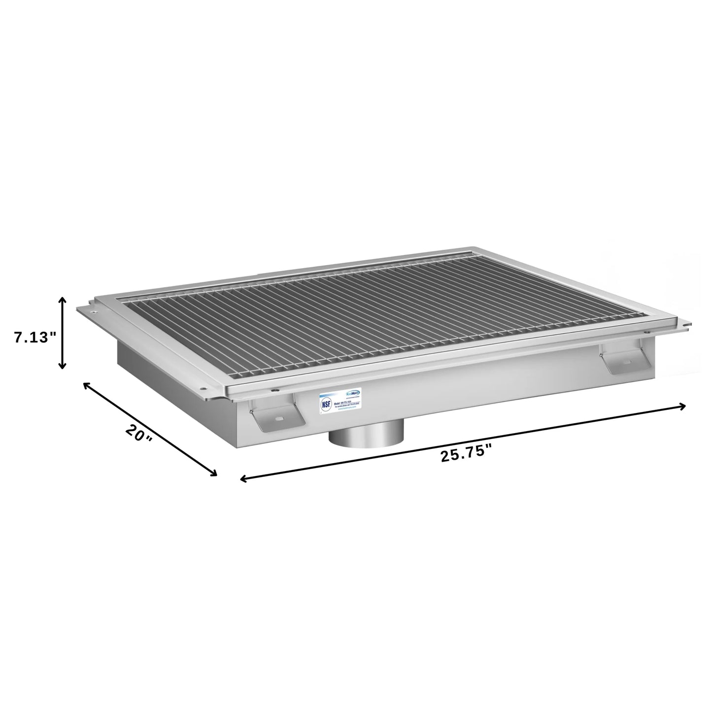 Koolmore KM-FTG-1824 18" x 24" 14-Gauge Stainless Steel Floor Trough with Grate Removable Drain Basket NSF