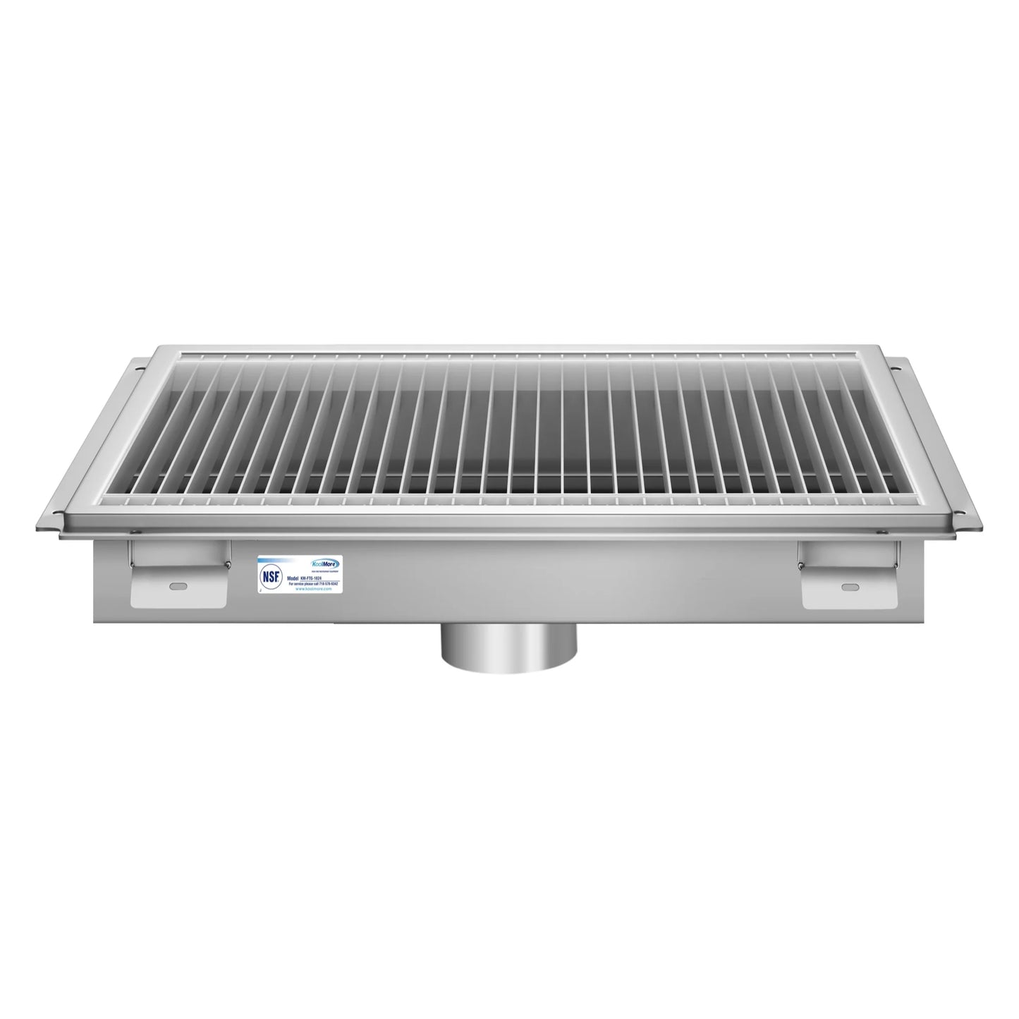Koolmore KM-FTG-1824 18" x 24" 14-Gauge Stainless Steel Floor Trough with Grate Removable Drain Basket NSF
