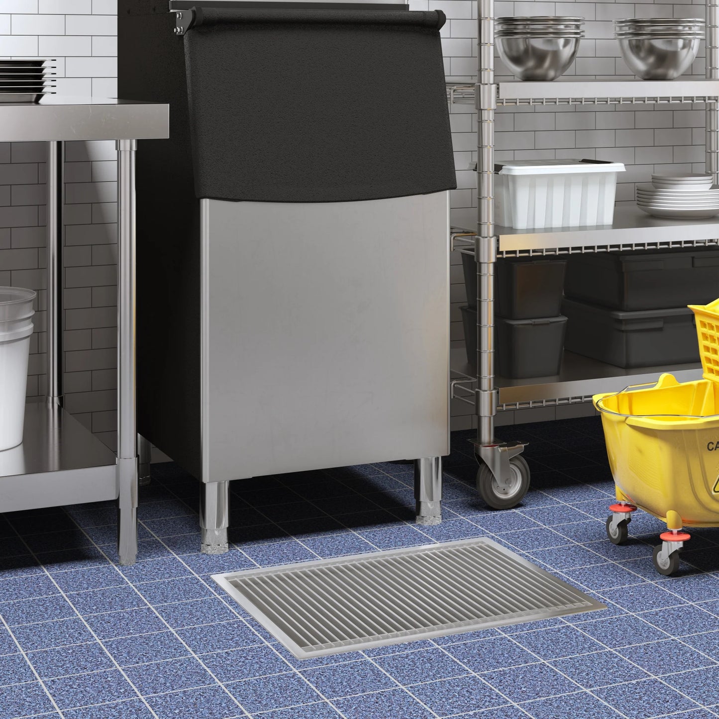 Koolmore KM-FTG-1824 18" x 24" 14-Gauge Stainless Steel Floor Trough with Grate Removable Drain Basket NSF
