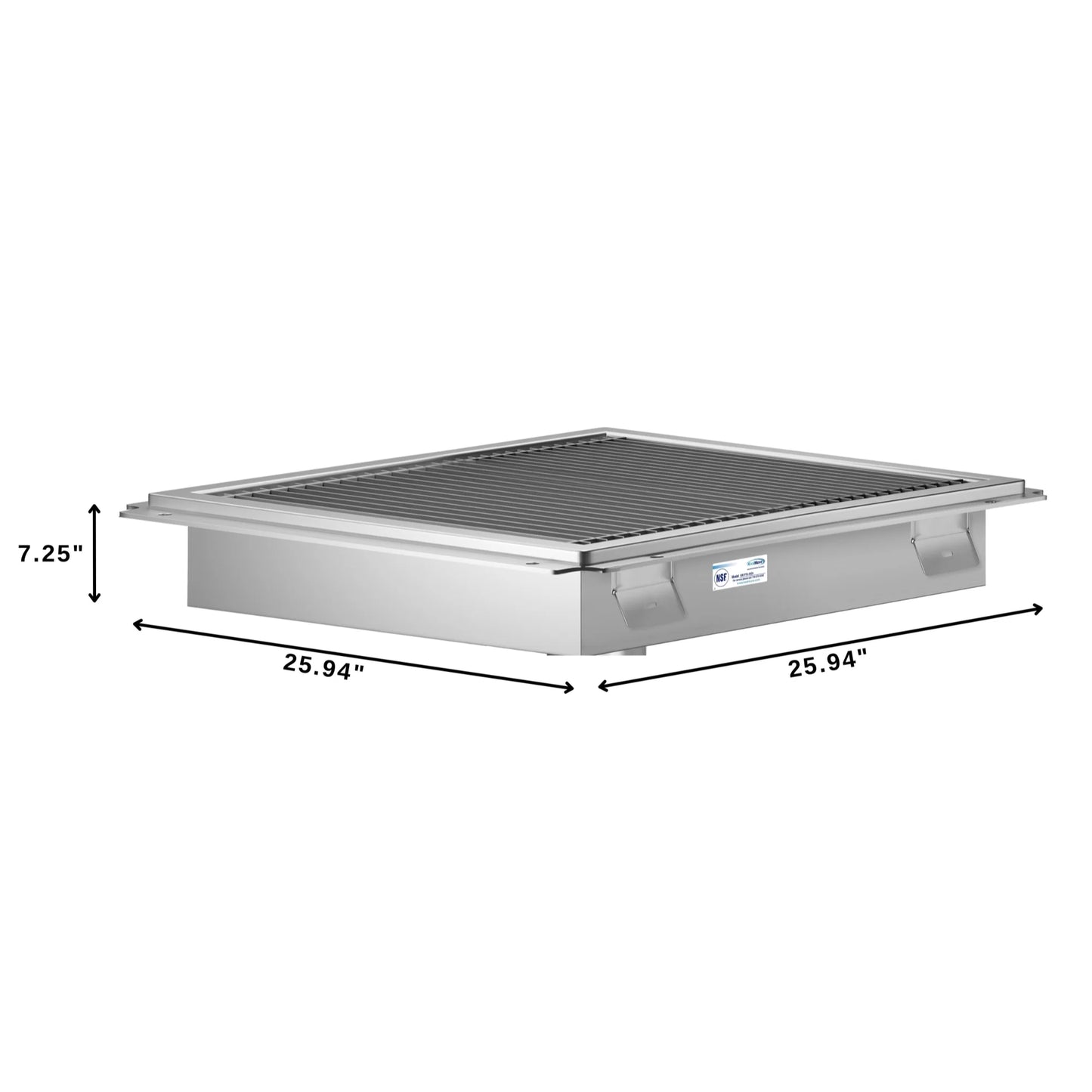 Koolmore KM-FTG-2424 24" x 24" 14-Gauge Stainless Steel Floor Trough with Grate Removable Drain Basket NSF