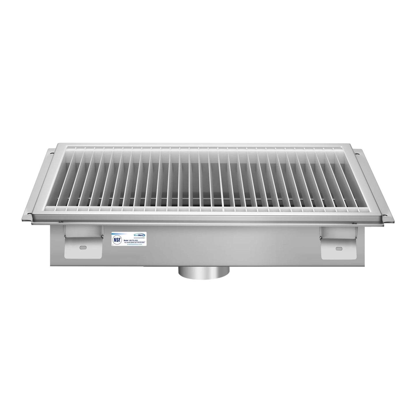 Koolmore KM-FTG-2424 24" x 24" 14-Gauge Stainless Steel Floor Trough with Grate Removable Drain Basket NSF