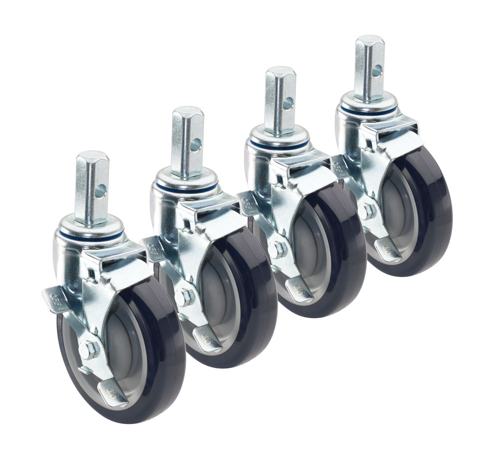 Krowne 28-130S 4 Piece Aluminum Rack Stem Caster Set w/ 5" Wheels