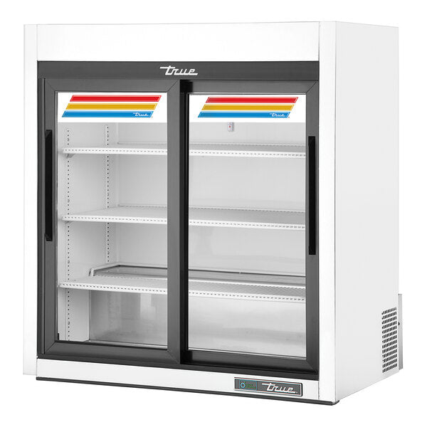 True GDM-09-SQ-HC-LD 36" Countertop Refrigerator w/ Front Access - Sliding Doors, White, 115v