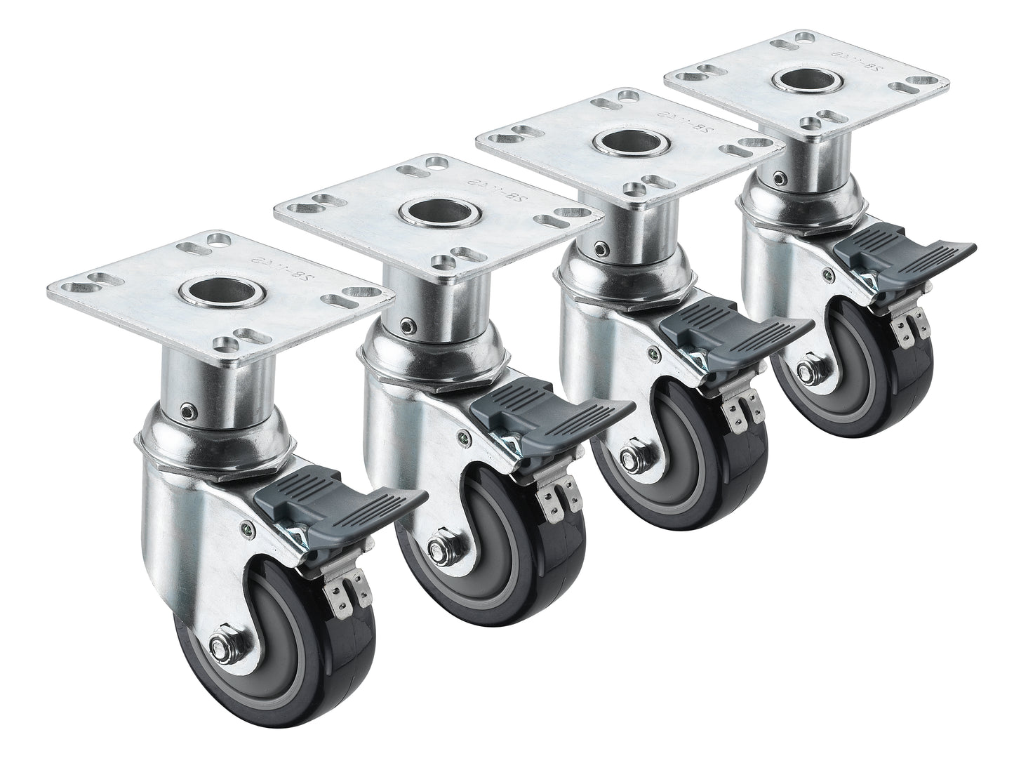 Krowne 28-135S 4 Piece Universal Plate Caster Set w/ 3" Wheels, 3 1/2" x 3 1/2"