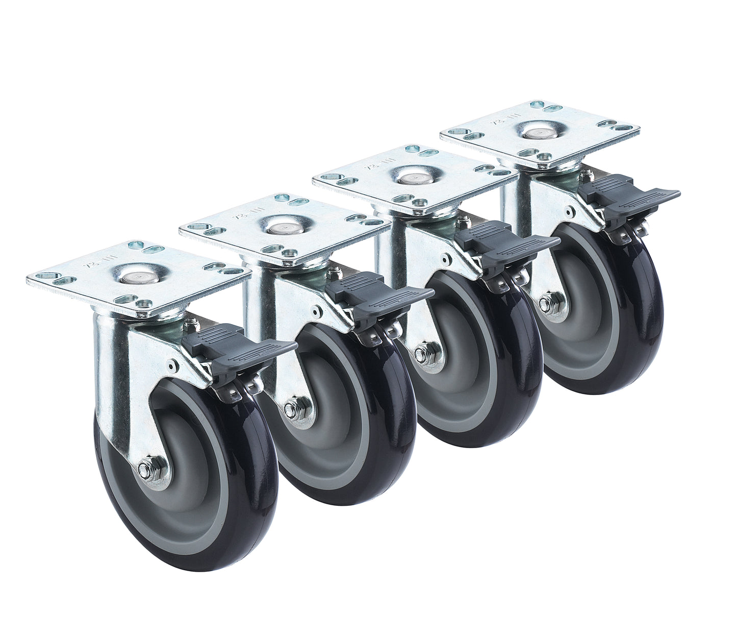 Krowne 28-260S 4 Piece Universal Plate Caster Set w/ 5" Wheels, 3 1/2" x 3 1/2"