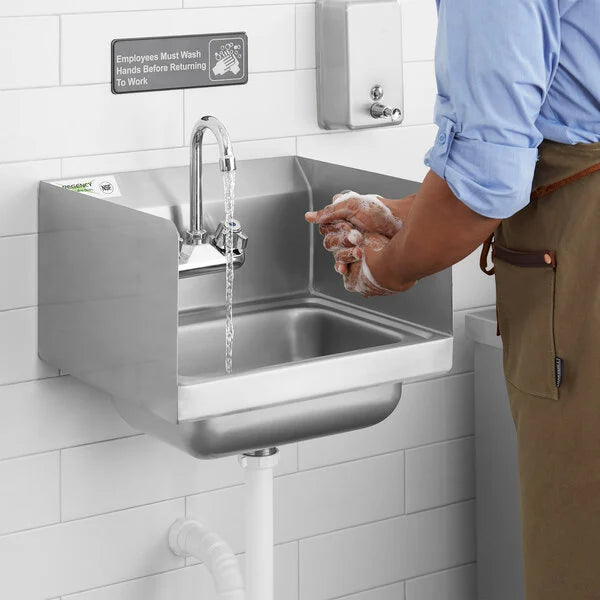Regency 17" x 15" Commercial Wall Mounted Hand Sink with Gooseneck Faucet and Side Splash NSF