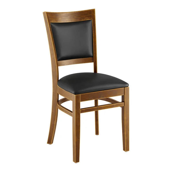 Wood Chair SOFIABK-01 Sofia Vintage Finish with 2 1/2" thick Black Vinyl Seat